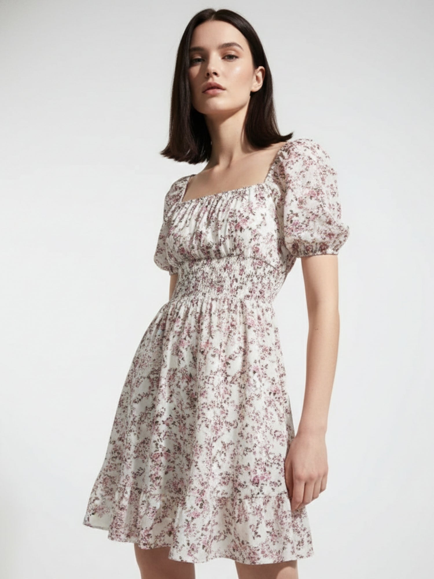 Pink Square Neck Printed Dress