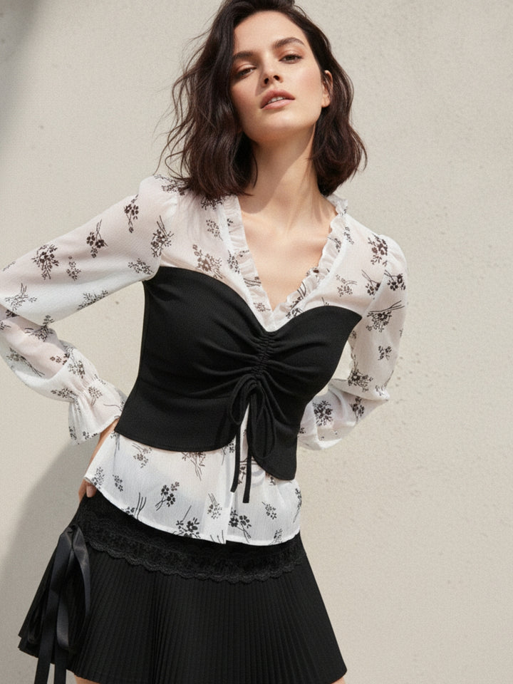 Black Bishop Sleeve Contrast Tube Top