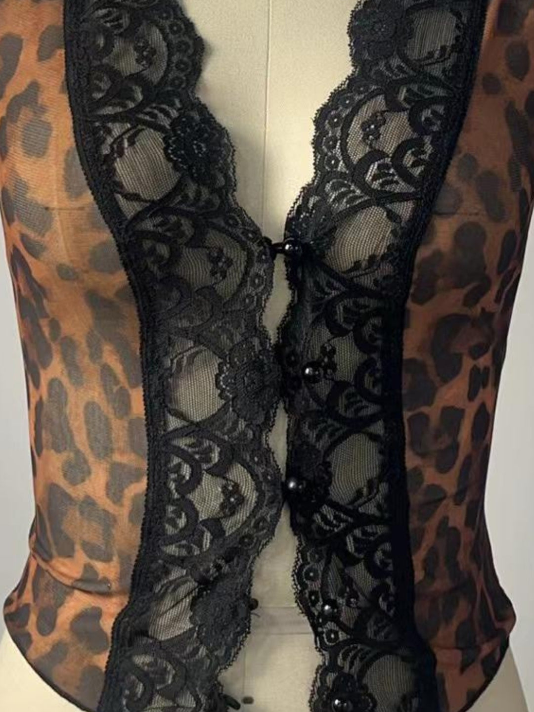 Brown Sleeveless Leopard Printed Lace Top
