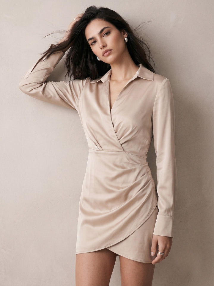 Beige Full Sleeve Collared Neck Dress