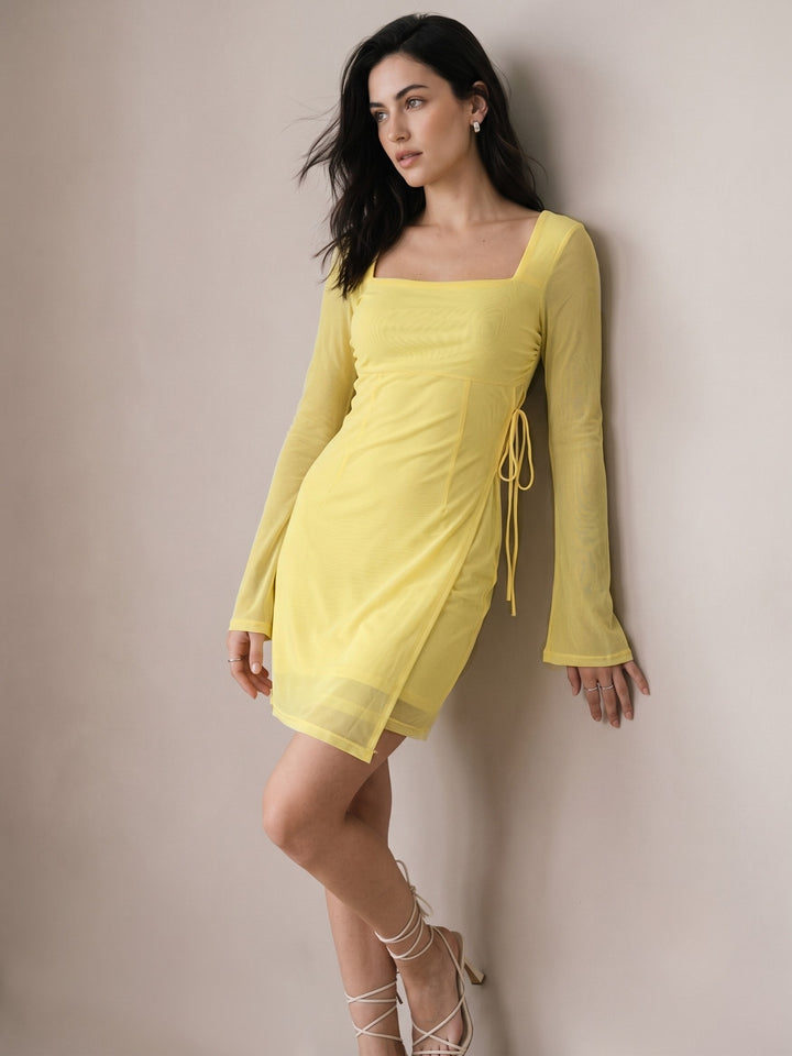 Yellow Full Sleeve Wrap Dress