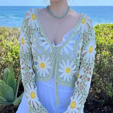Green Crochet Floral Shrug