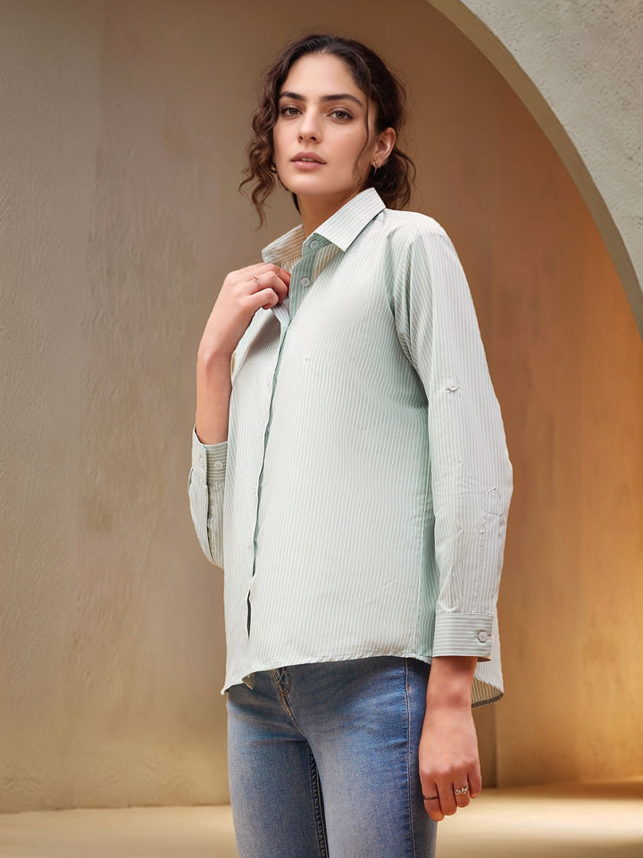 Green Full Sleeve Collared Front Buttoned Shirt
