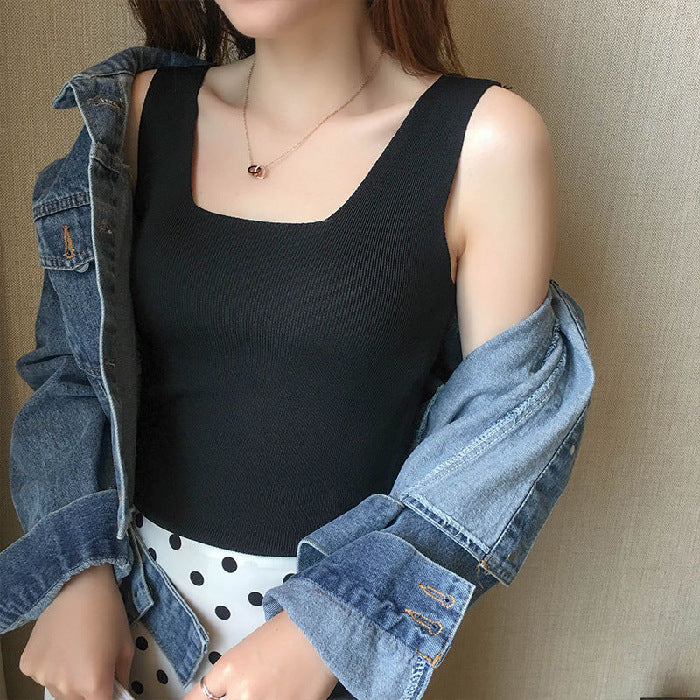 Black Shoulder Strap Basic Fitted Top