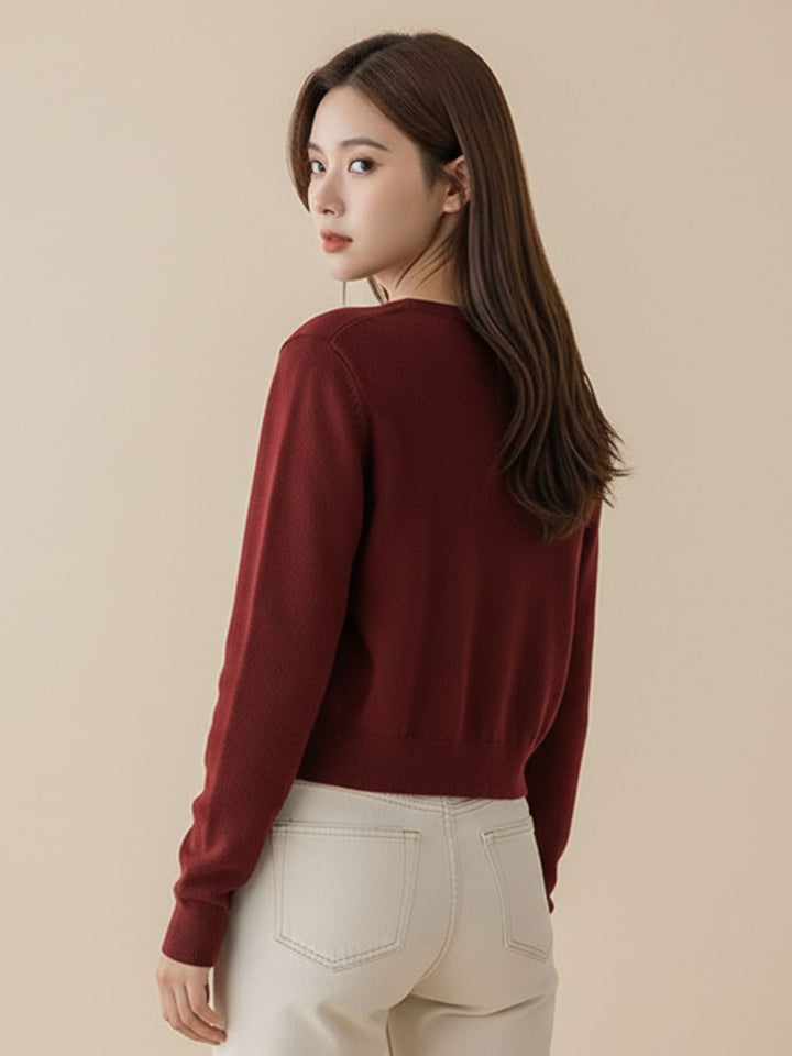 Maroon Full Sleeve Front Buttoned Slouchy Cardigan