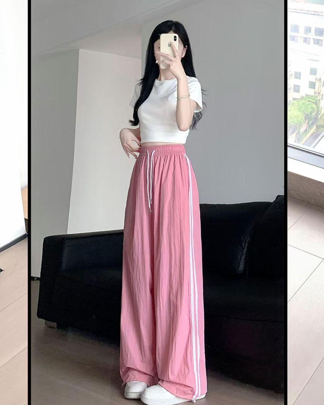Pink Wide Leg Drawstring Sweatpants