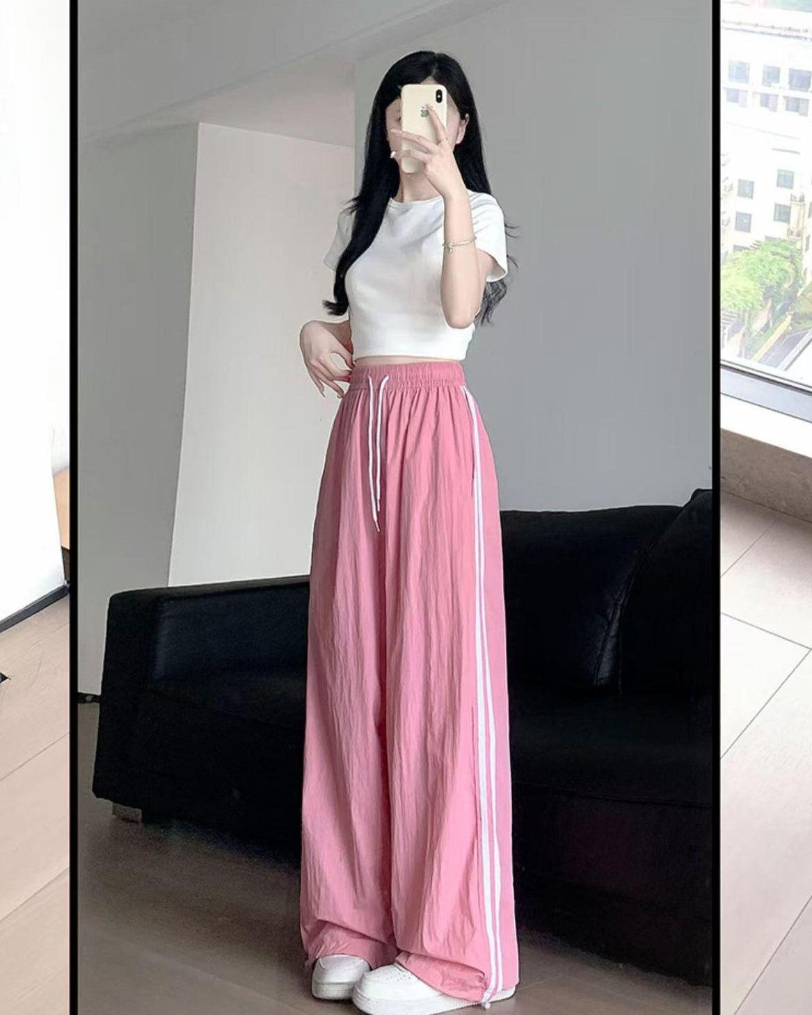 Pink Wide Leg Drawstring Sweatpants