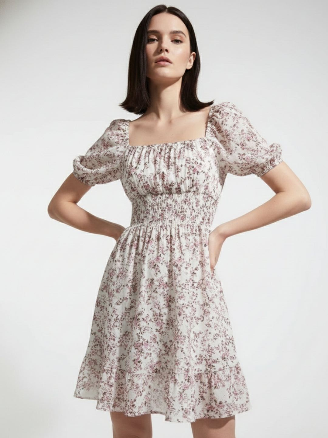 Pink Square Neck Printed Dress