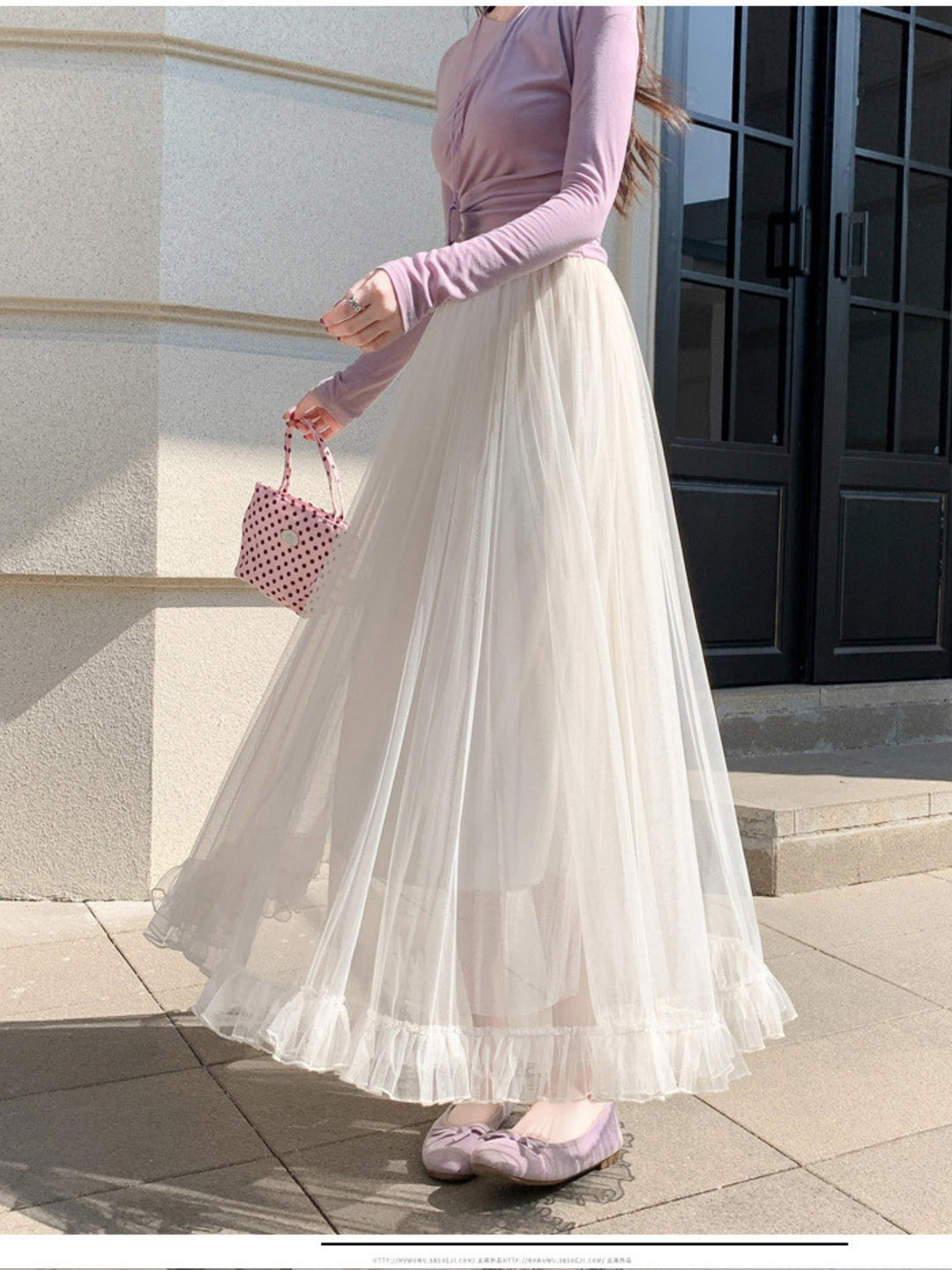 Off White Sheer A-Line Maxi Skirt With Frilled Hem