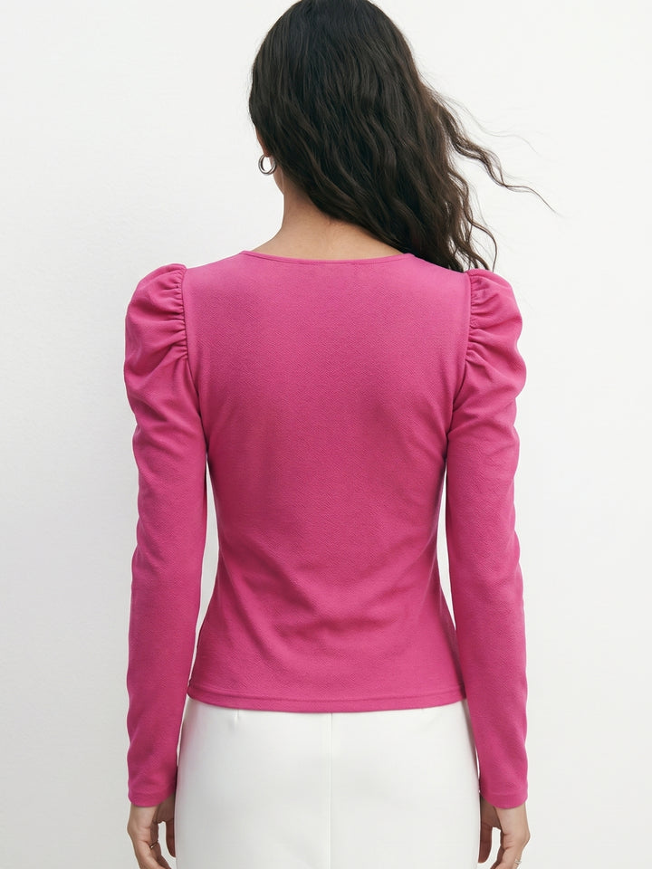 Pink Puff Sleeve Fitted Top
