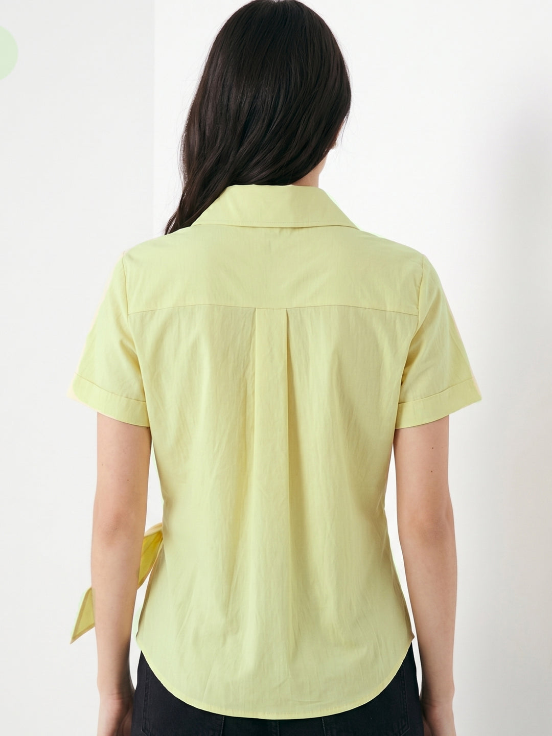 Yellow Button Down Relaxed Shirt With Side Tie Up Detail