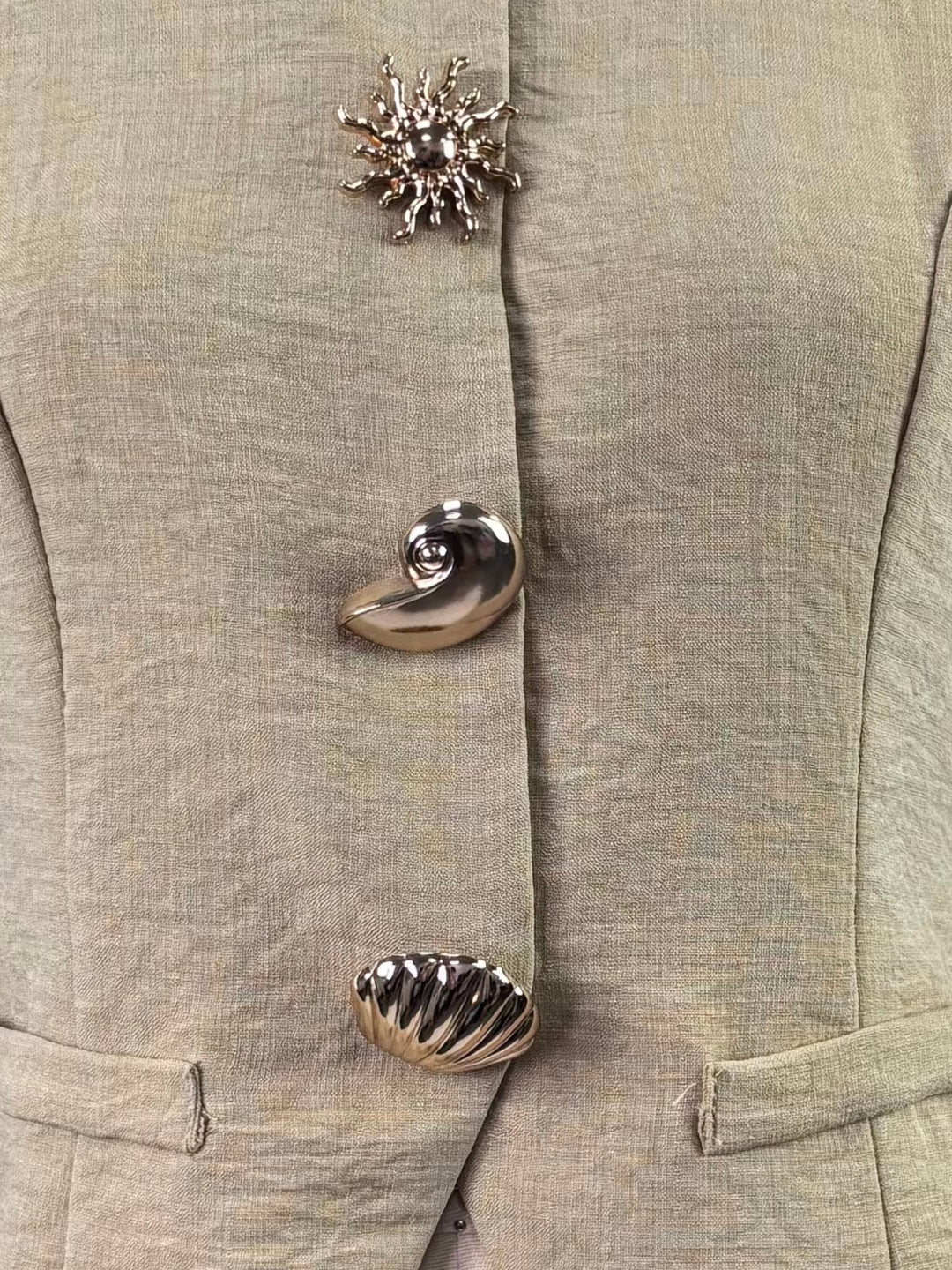 Beige Sleeve Stylized Buttoned Vest