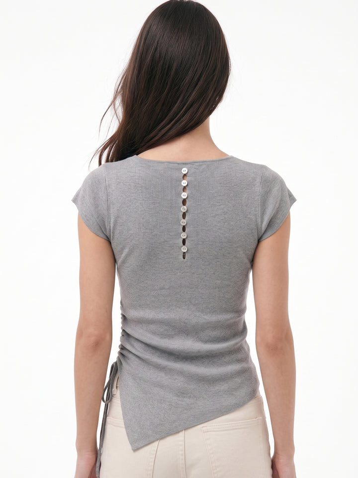 Grey V Neck Top With Side Ruching