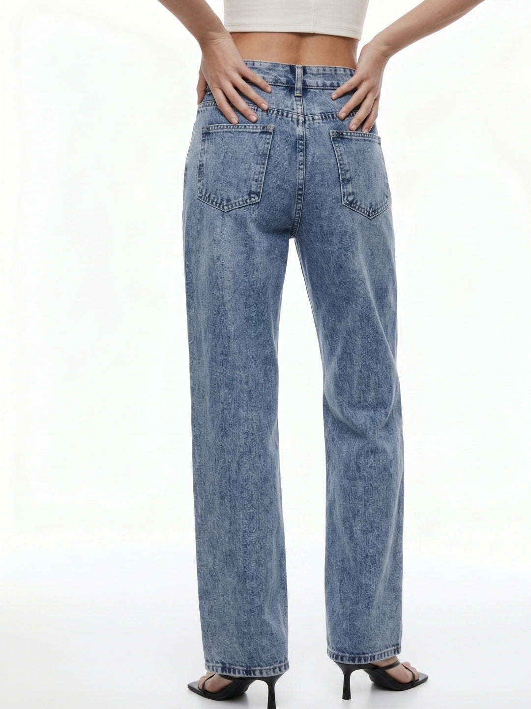 Light Blue Studded Wide Leg Jeans