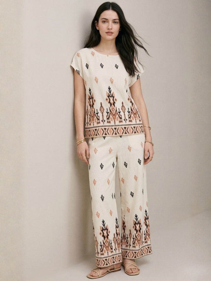 Off White Printed High Neck Blouson With Pants Co-Ord Set