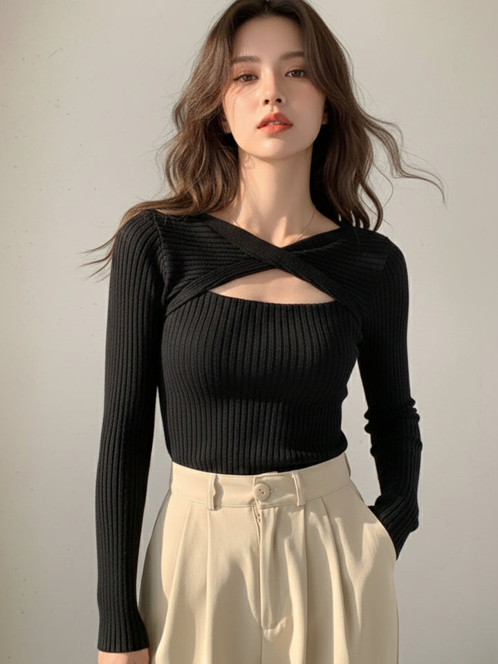 Black Flat Wrap Cut Out Top