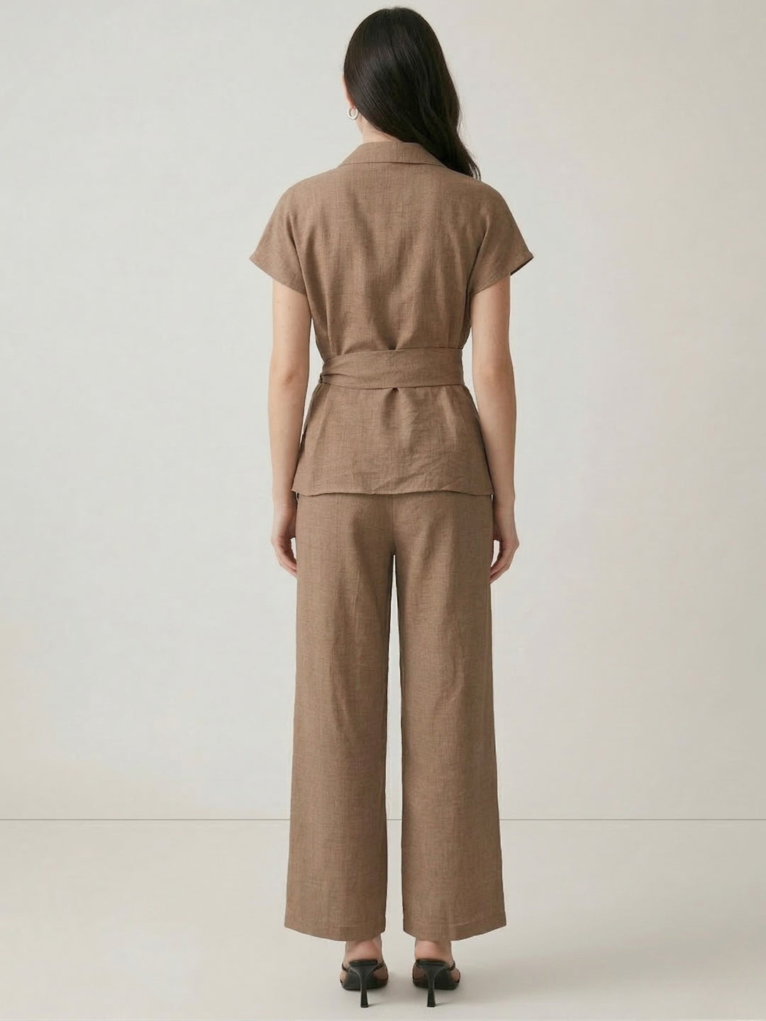 Brown Textured Shirt And Trousers Co-Ord Set