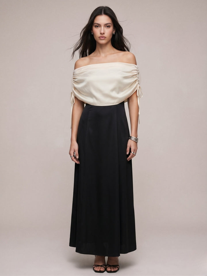 Black Draped Neckline Fit & Flare Dress