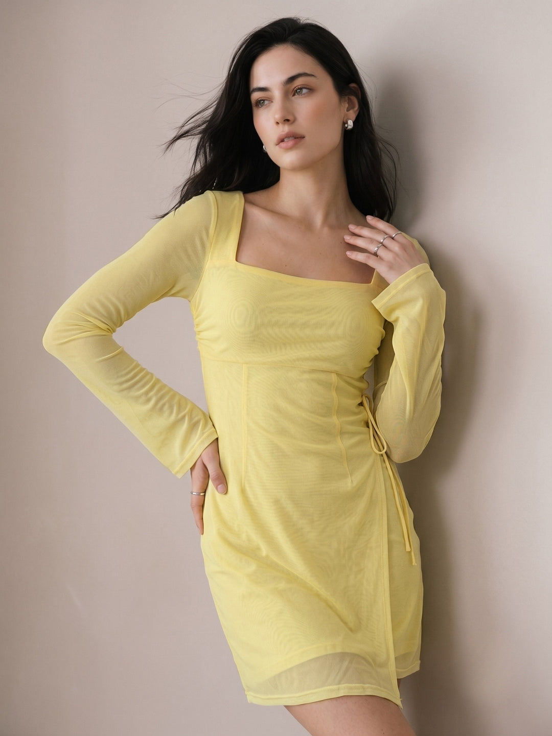 Yellow Full Sleeve Wrap Dress