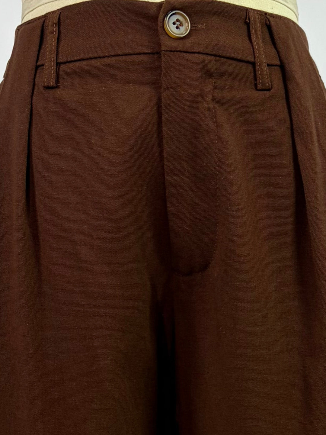 Brown Pleated High Waist Trouser With Belt Detail