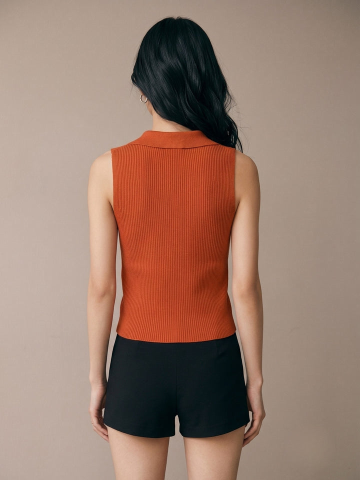 Red Button Down Collared Tank