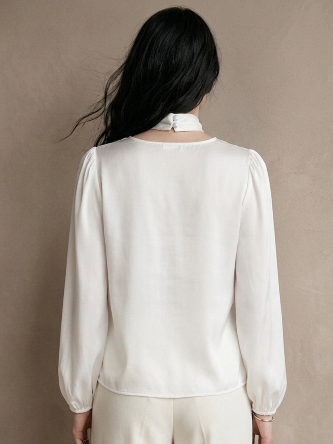 White Plunge Neck Relaxed Peplum Top