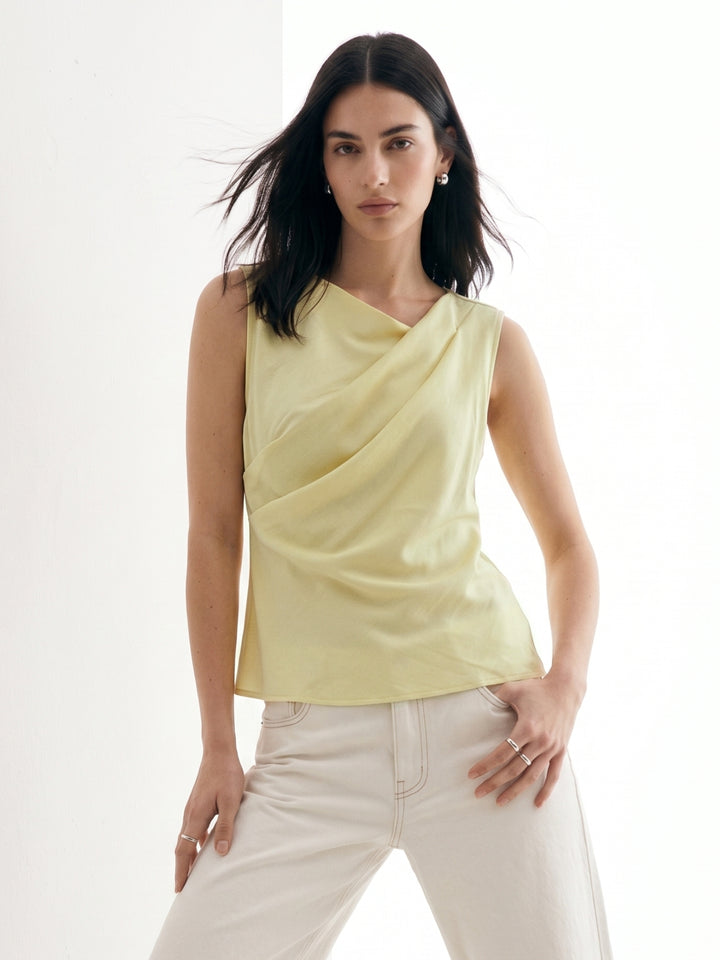Yellow Boat Neck Draped Top