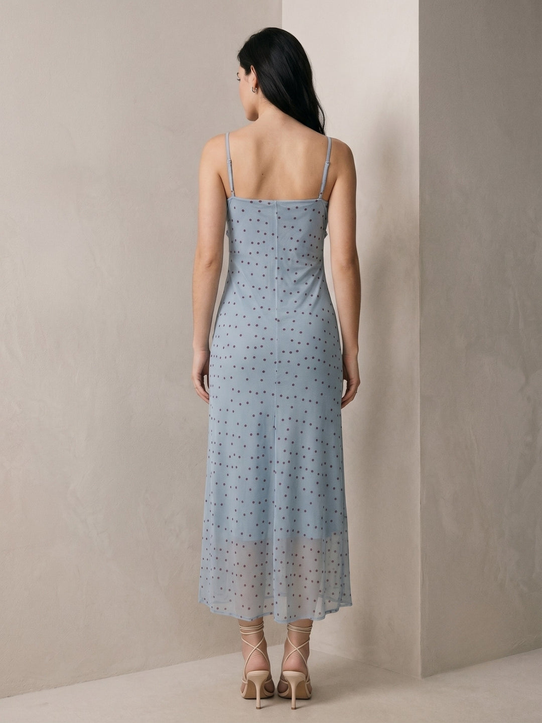 Light Blue Sweetheart Neckline Polka Dotted Dress