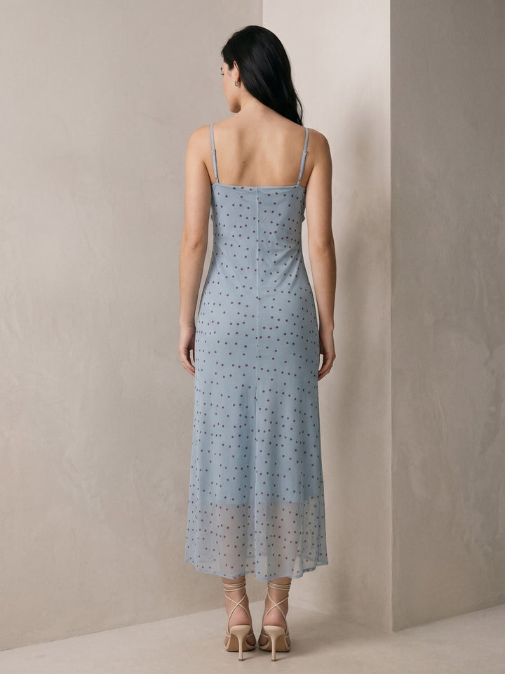 Light Blue Sweetheart Neckline Polka Dotted Dress