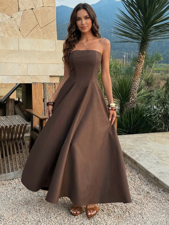 Brown Tube Solid Dress