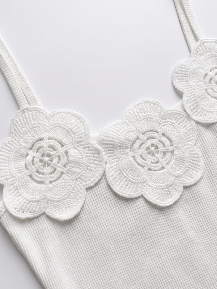 White Scoop Neck Camisole With Floral Corsages