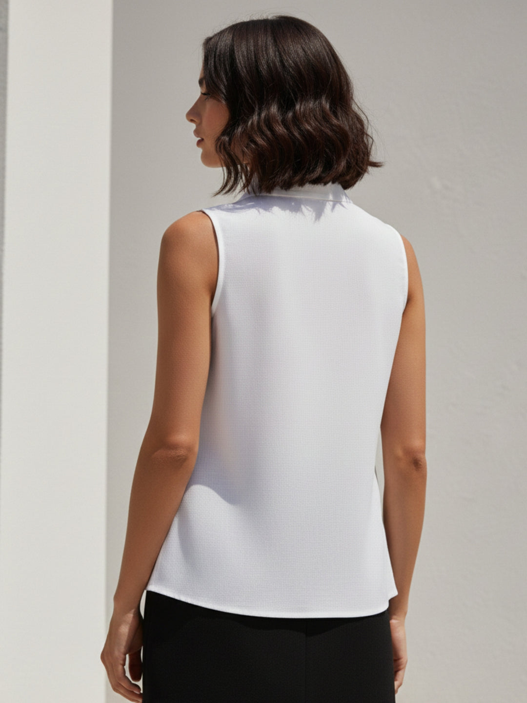 White Cropped Sleeveless Shirt