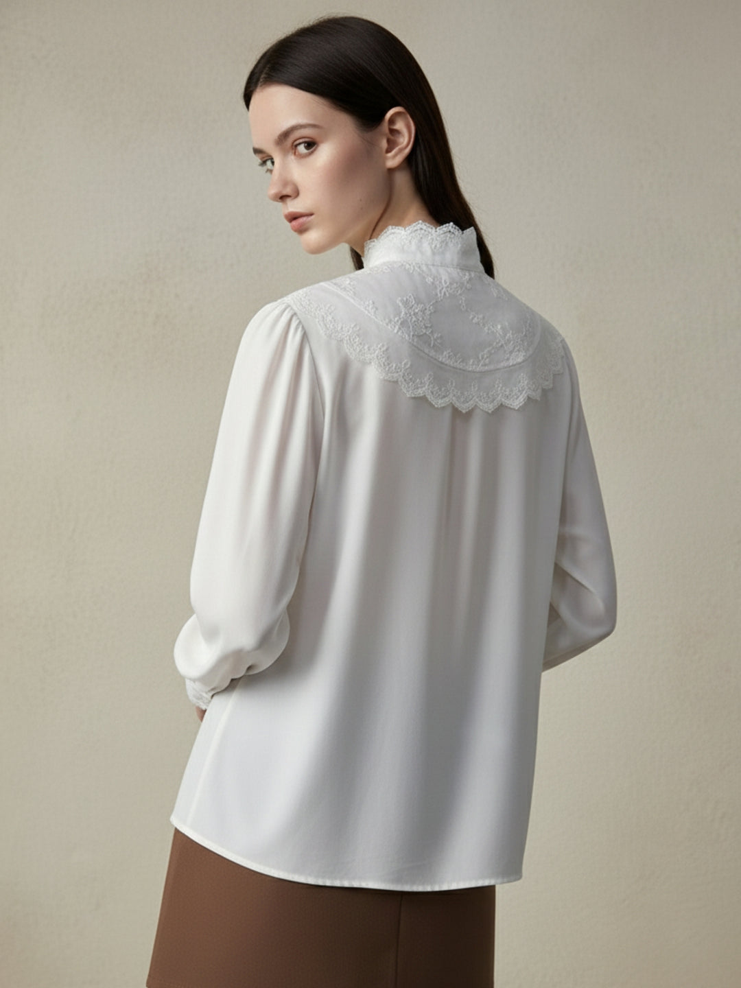 White Textured Scallop Neck Top