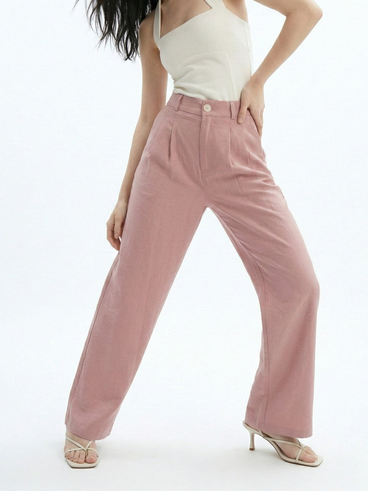 Pink High Waist Pleated Pant