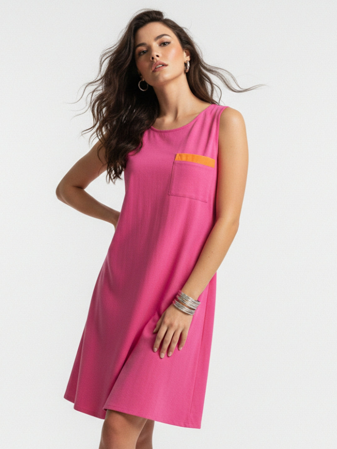Magenta A Line Dress With Pocket Detail