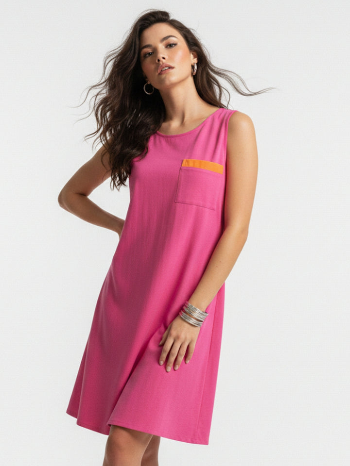 Magenta A Line Dress With Pocket Detail