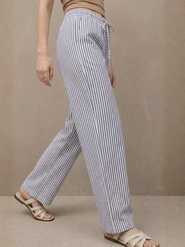 Blue High Waist Striped Pants