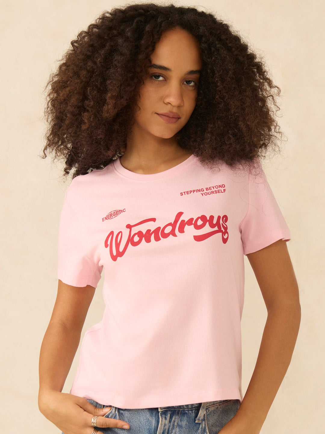 Pink Short Sleeves Crew Neck T-Shirt