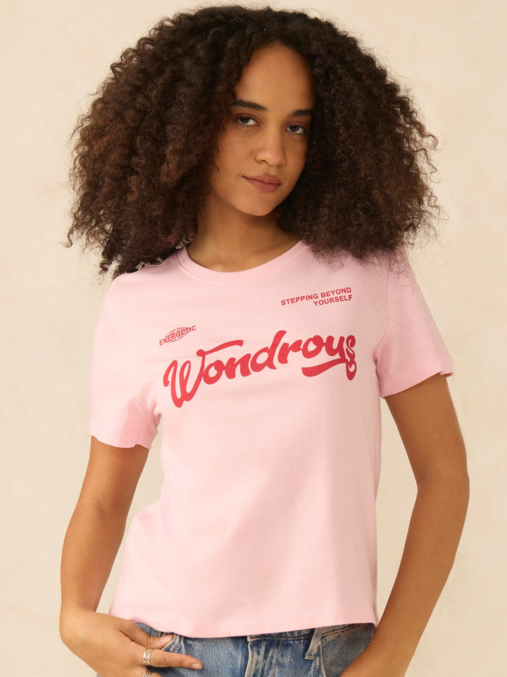 Pink Short Sleeves Crew Neck T-Shirt