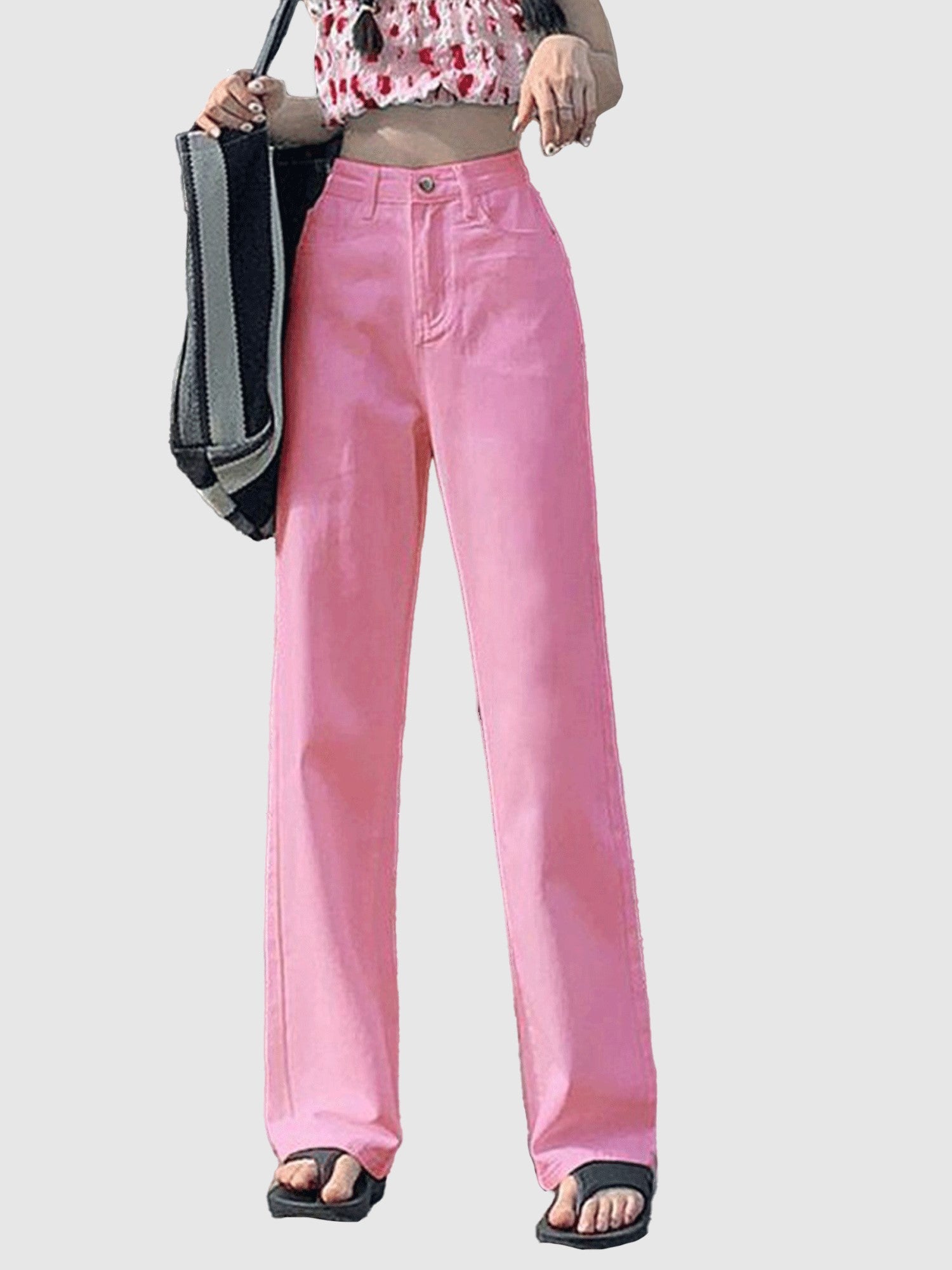 Pink Coloured Wash Straight Denim