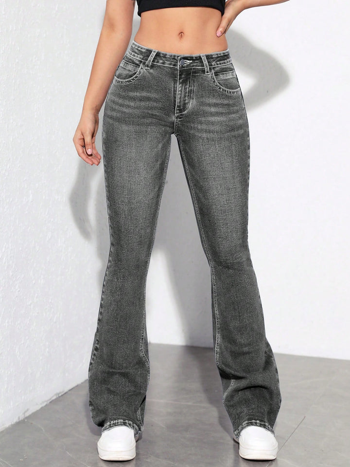 Grey Washed And Tinted Flared Denims