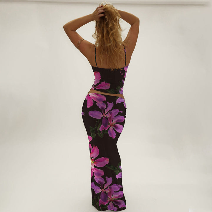 Black Spaghetti Strap Top With Fitted Skirt Co-Ord Set