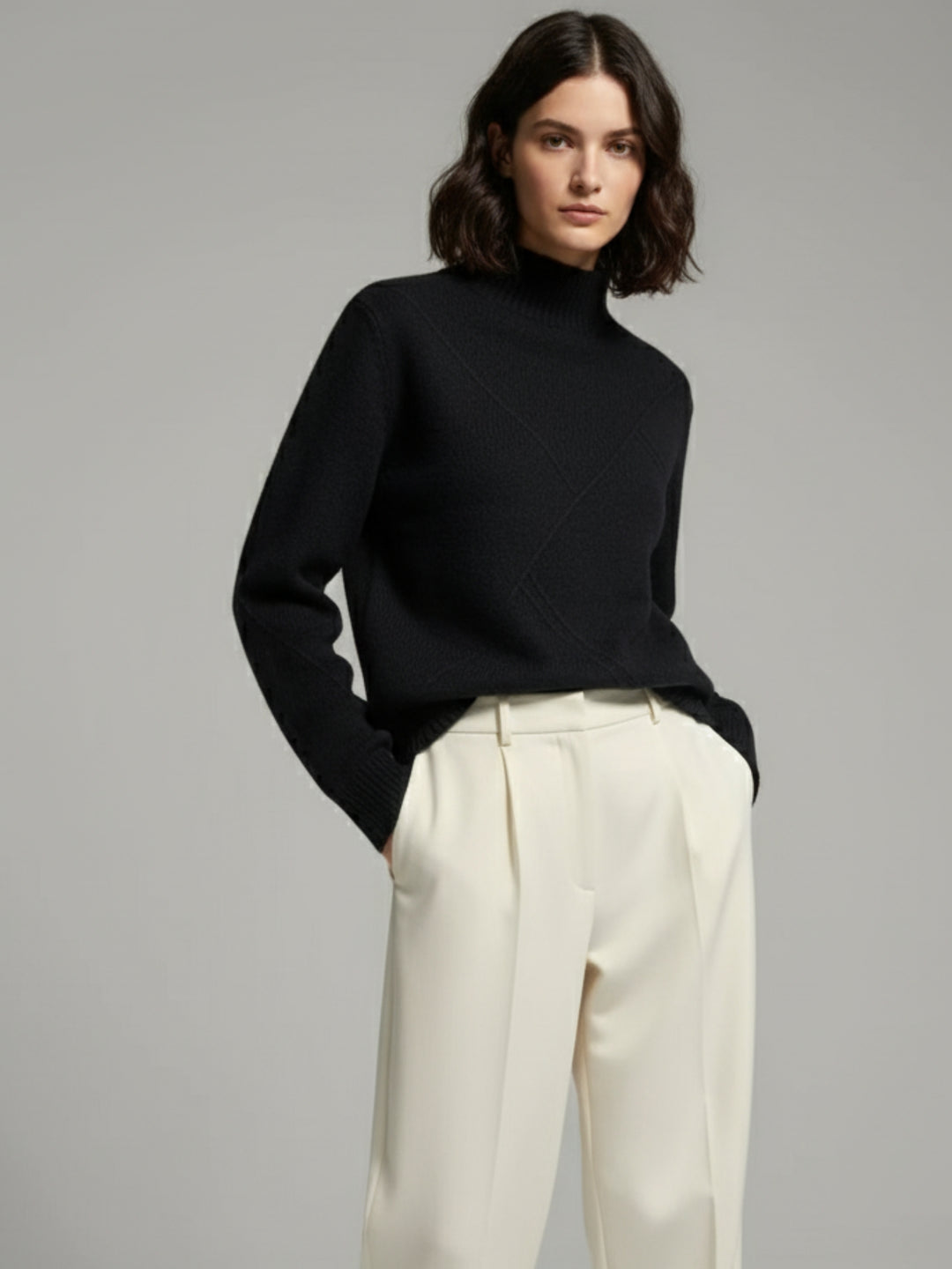 Black Textured Regular Basic Sweater