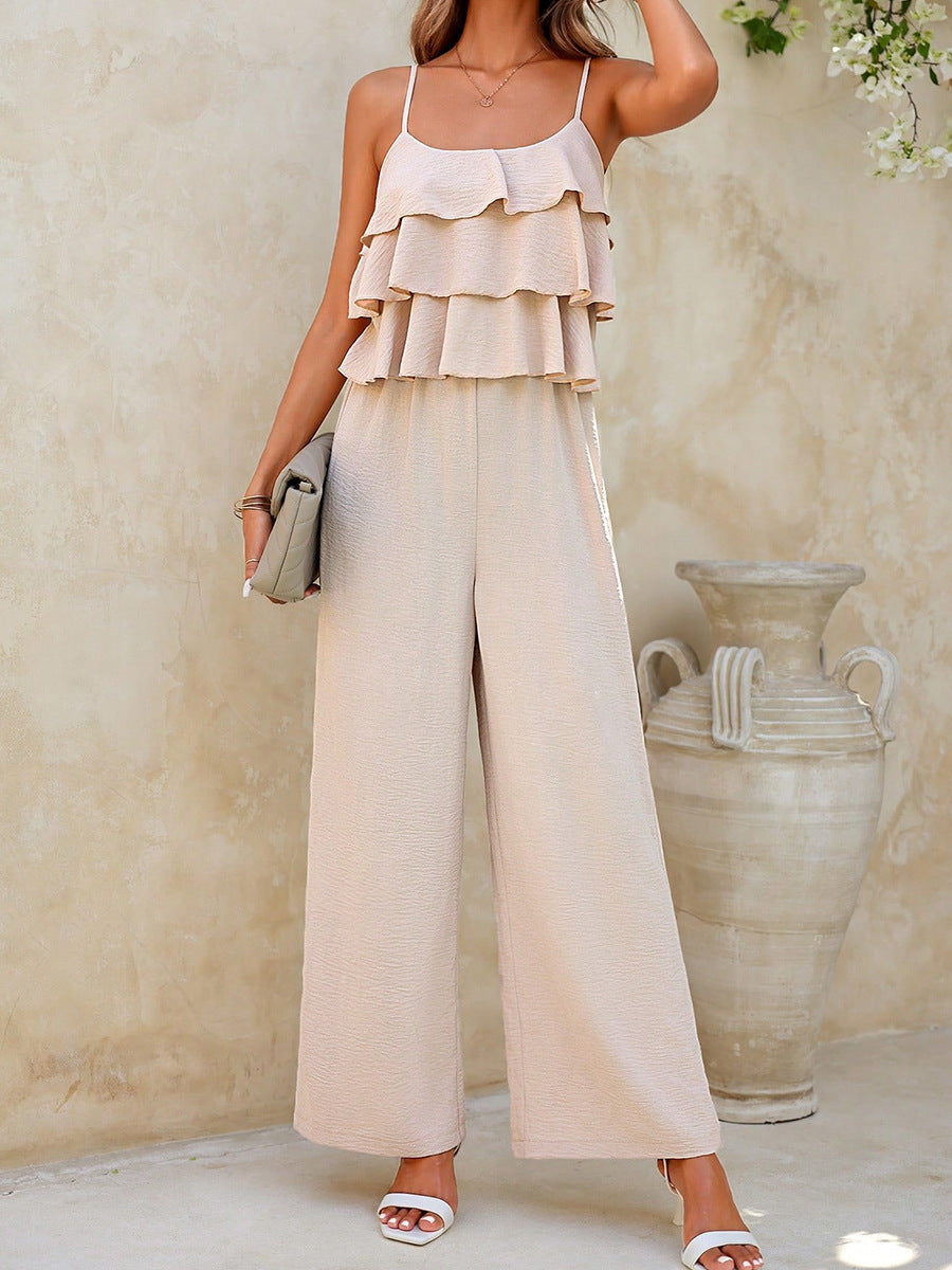 Cream Tiered Top With Pants Co-Ord Sets
