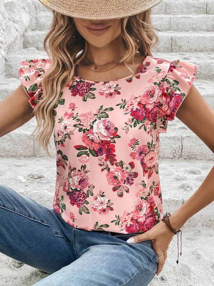 Pink Printed Cap Sleeve Blouse