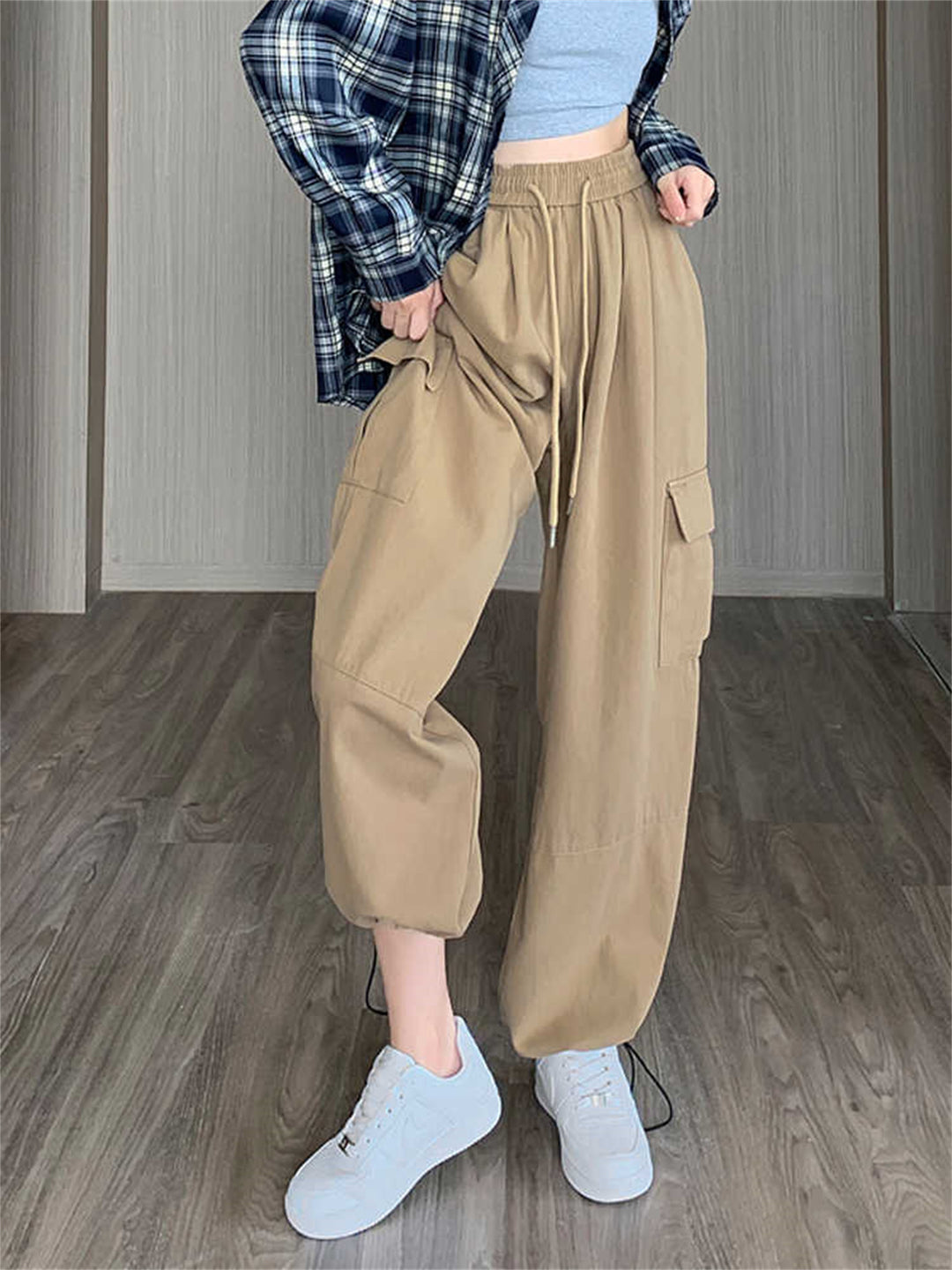 Khaki Elasticated Cargo Pocket Trousers