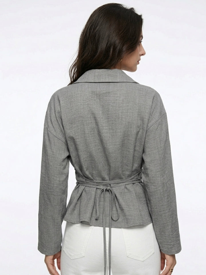 Grey Full Sleeves Front Pleated Shirt