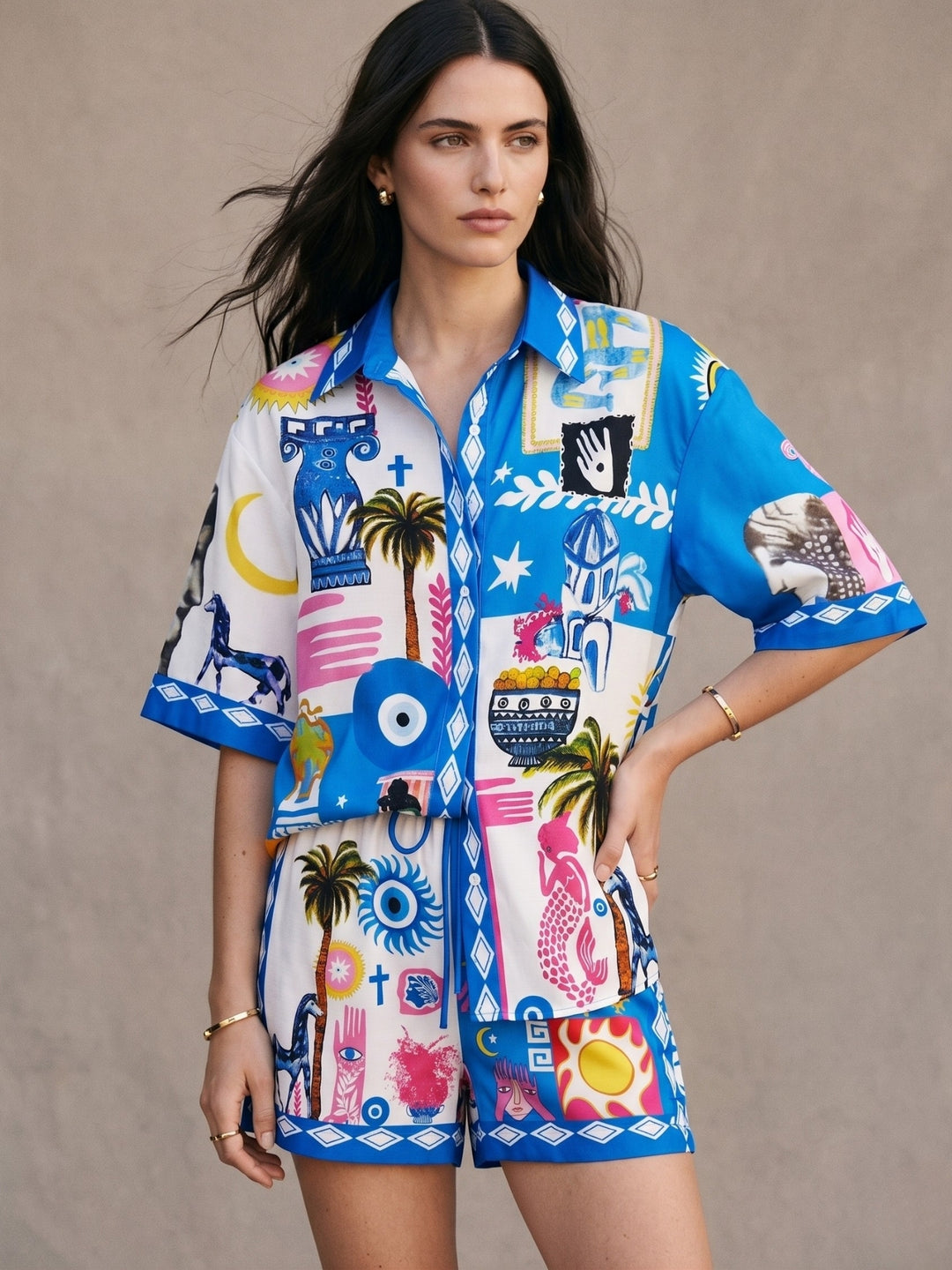 Multi All Over Printed Shirt And Pant Set