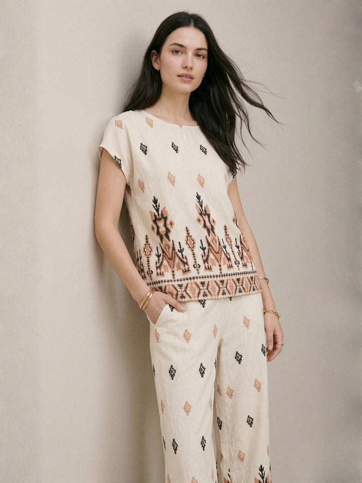 Off White Printed High Neck Blouson With Pants Co-Ord Set