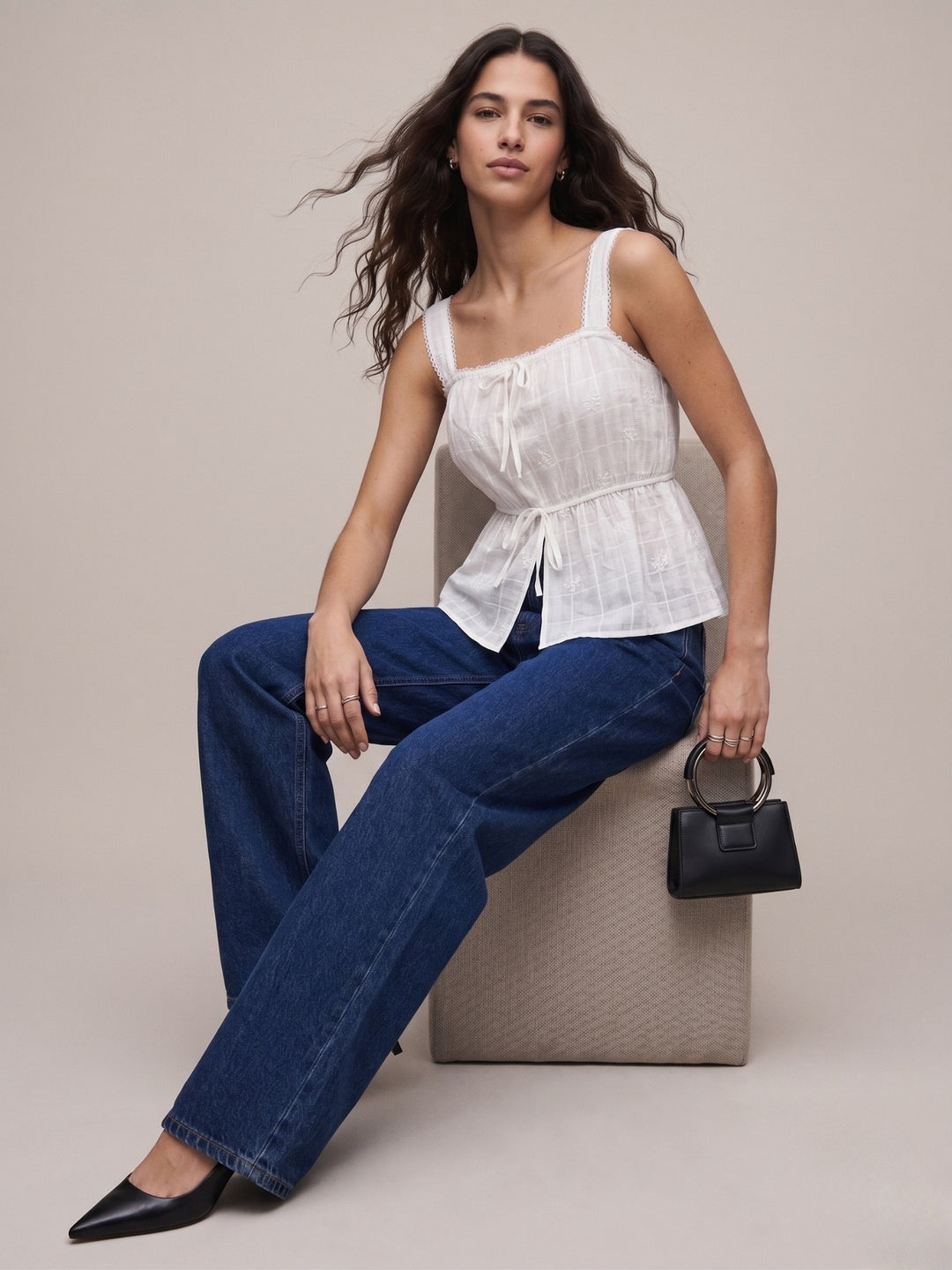 White Ruffled Tie-Front Peplum Blouse